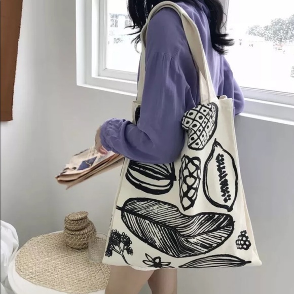 Canvas tote Book bag print shoulder bag shopping - Picture 1 of 4
